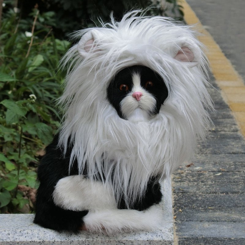 Lion Mane Wig for Cats - White, Small Size, Halloween & Christmas Pet Costume Accessory