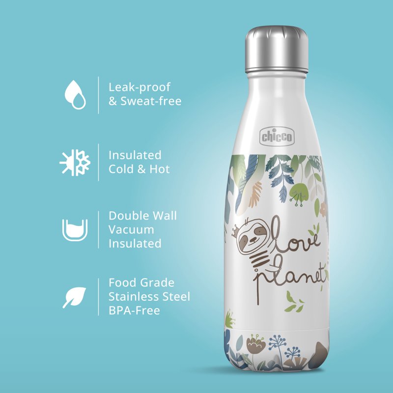 Stainless Steel Insulated Water Bottle for Kids - Sloth Design