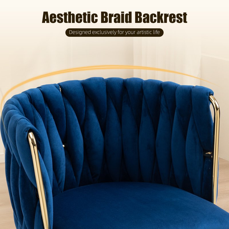 Velvet Dining Chairs Set of 2 - Navy Blue with Metal Legs