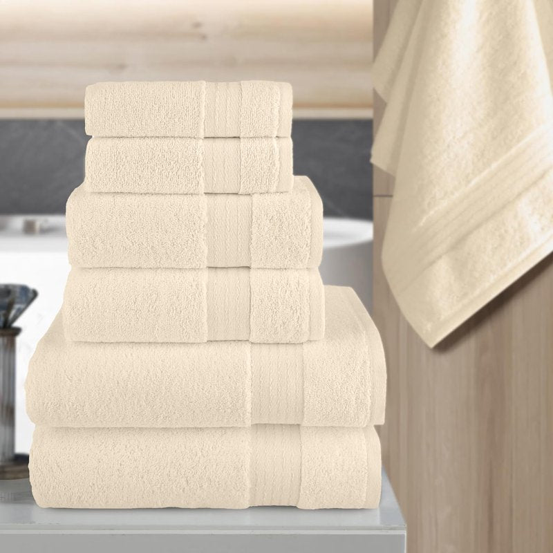 Elegant Comfort Ivory 6-Piece Cotton Towel Set - Turkish 680 GSM Plush Bath & Hand Towels