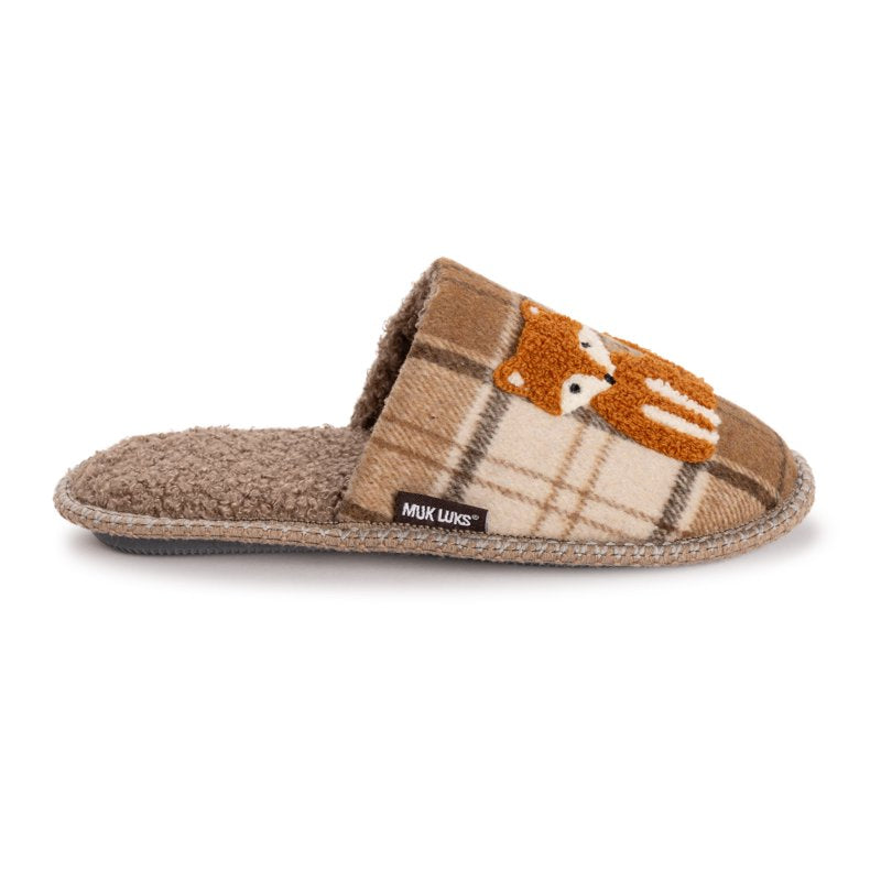 Women's Punch Needle Slippers - Fall Halloween Novelty Scuff Shoes XL Fox Plaid