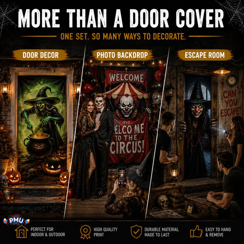 Halloween Door Cover Set - Spooky Door Decor for Entryways & Parties, 1 Package of 5 Bundles