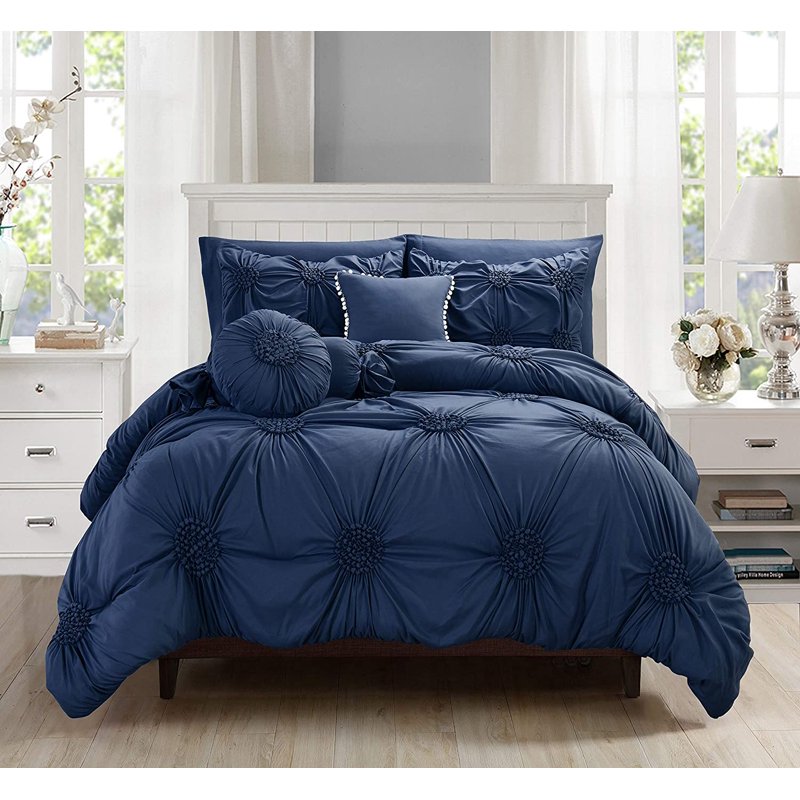 King Sunflower Bed-In-A-Bag Comforter Set Navy Blue - 10-Piece