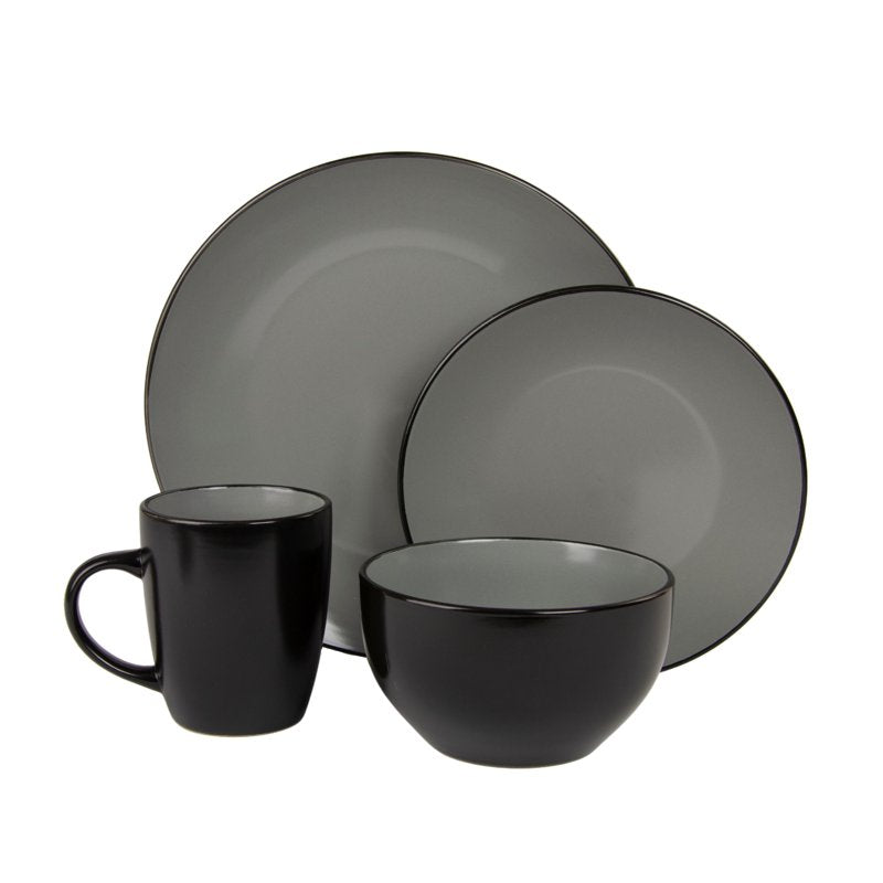 16-Piece Two Tone Coupe Dinnerware Set - Black/Gray