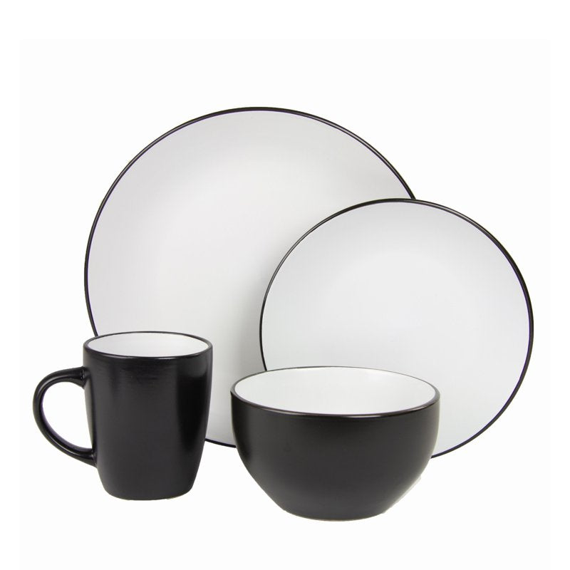 16-Piece Two Tone Coupe Dinnerware Set - Black & White - White