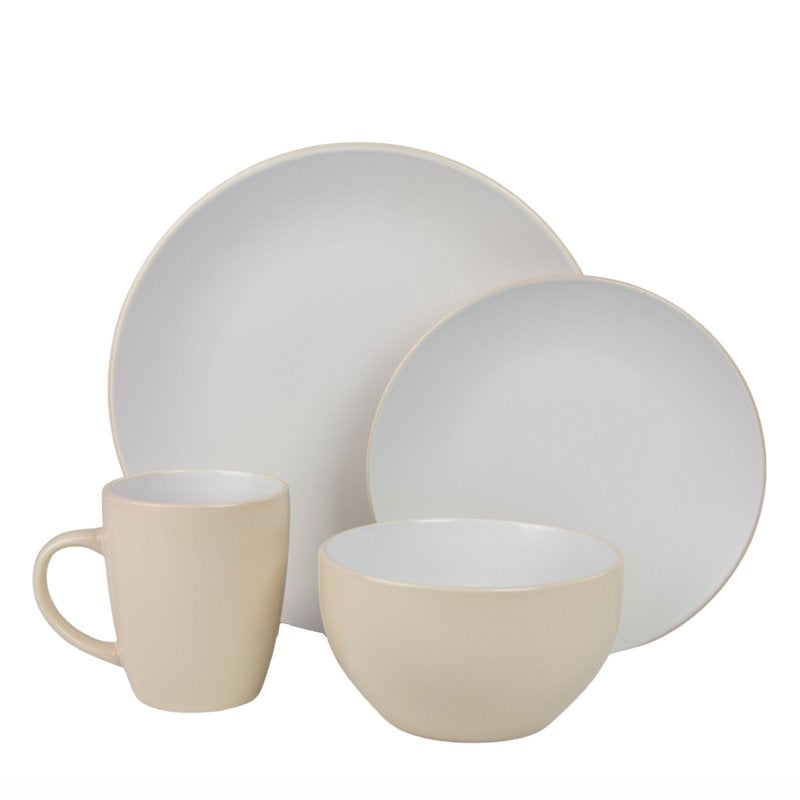 16-Piece Two Tone Coupe Dinnerware Set - Tan/White & Beige