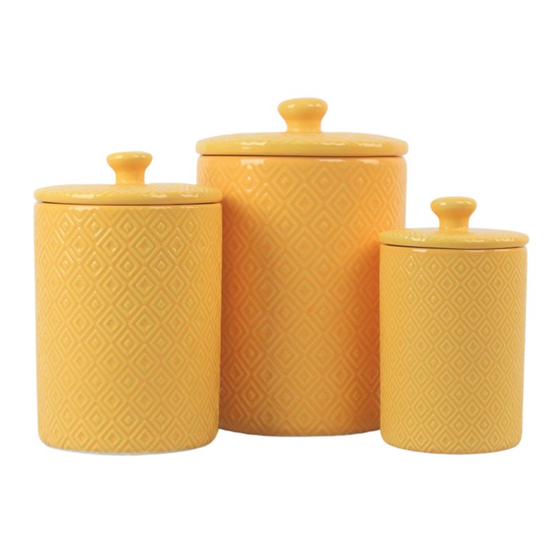 Diamond 3 Piece Canister Set - Yellow with Bamboo Lids