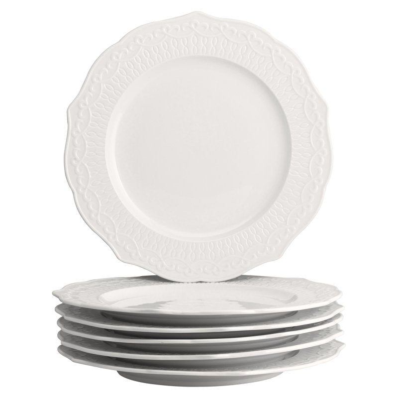 10.5" White Porcelain Dinner Plate Set - 6 Pieces