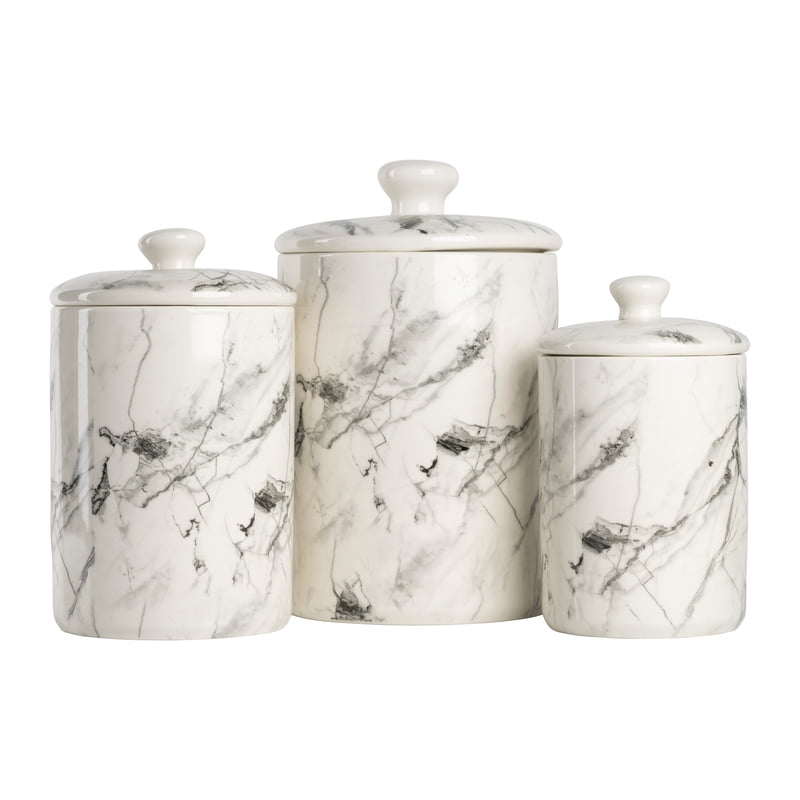 Marble 3 Piece Food Storage Canister Set - White/Black, 24-38-72 oz