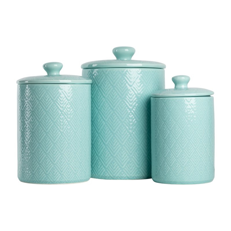 Ceramic Canister Set - 3 Pieces with Bamboo Lids - Blue - Marquis