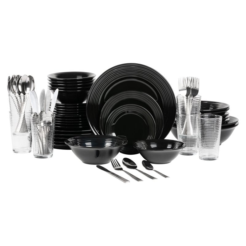 Nova Black Round 62-Piece Stoneware Dinnerware Set - Service for 6