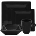 16-Piece Stoneware Dinnerware Set - Black Square Plates & Mugs