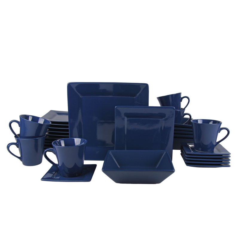 Nova Square 30-Piece Stoneware Dinnerware Set - Dark Blue