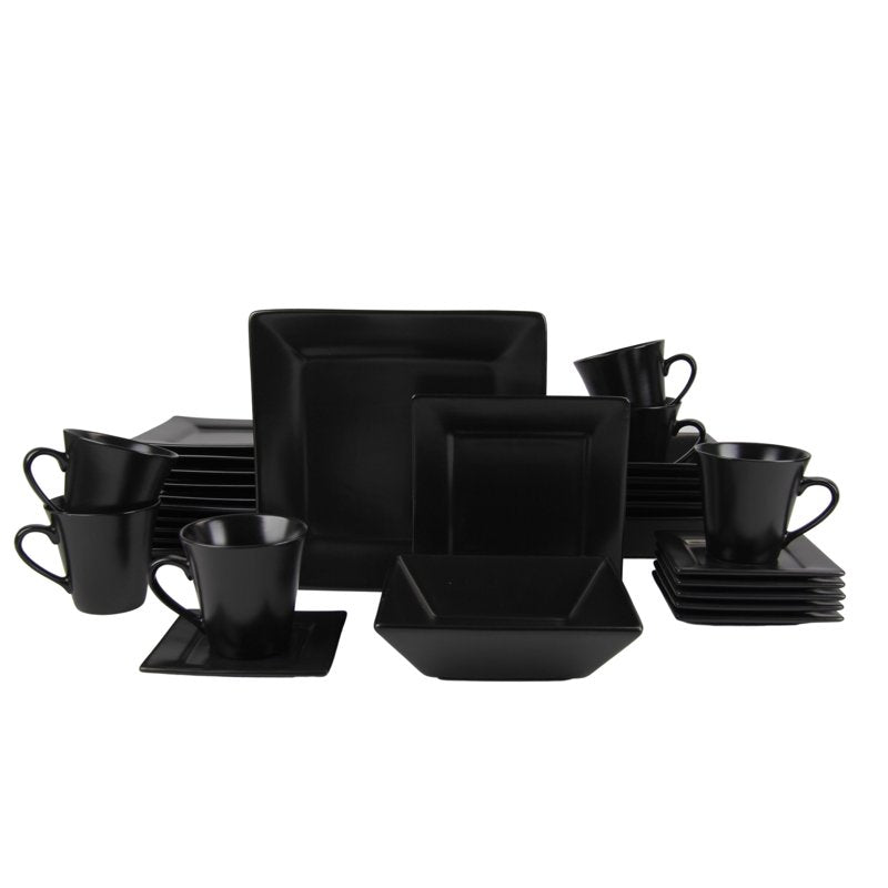 Stoneware Dinnerware Set - 30 Piece Matte Black
