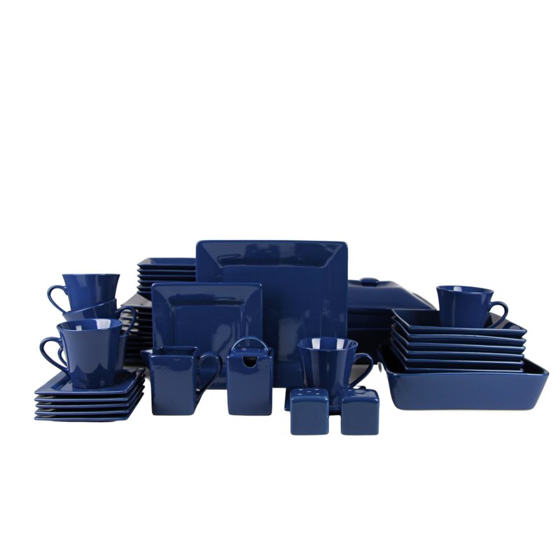 Stoneware Dinnerware Set - 45 Piece - Dark Blue