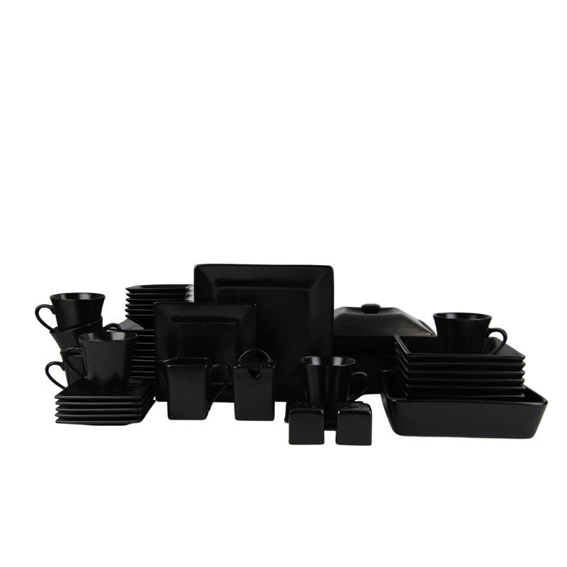 Nova Square 45 Piece Stoneware Dinnerware Set - Matte Black