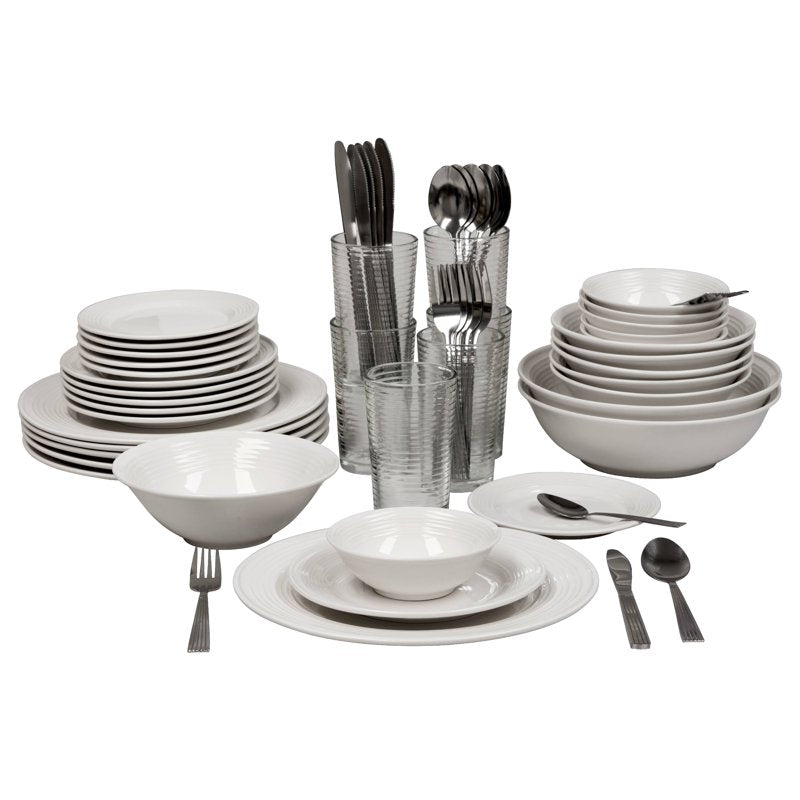62-Piece Round Dinnerware Set - Service for 6, Cream Stoneware