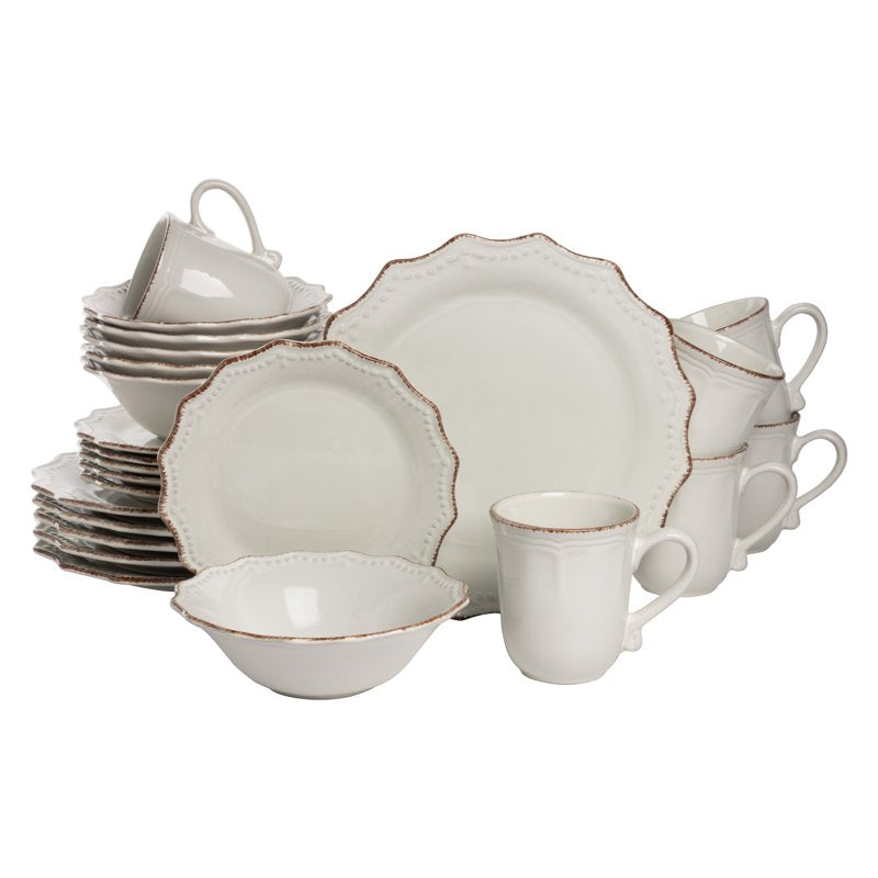 Stoneware Dinnerware Set - 24 Piece, Off-White