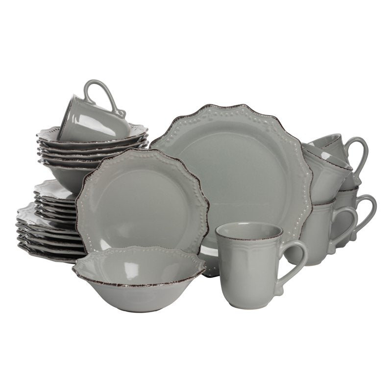 24 Piece Stoneware Dinnerware Set - Gray
