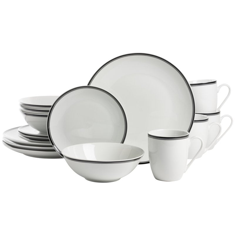 Simply Coupe 16-Piece Ceramic Dinnerware Set - Black