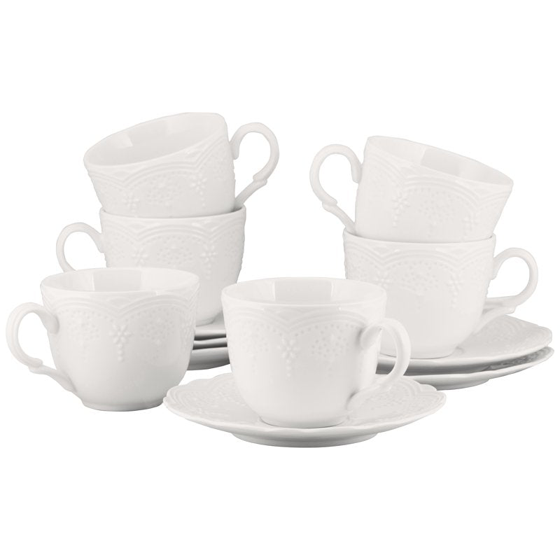 Porcelain Cup & Saucer Set of 6 - White