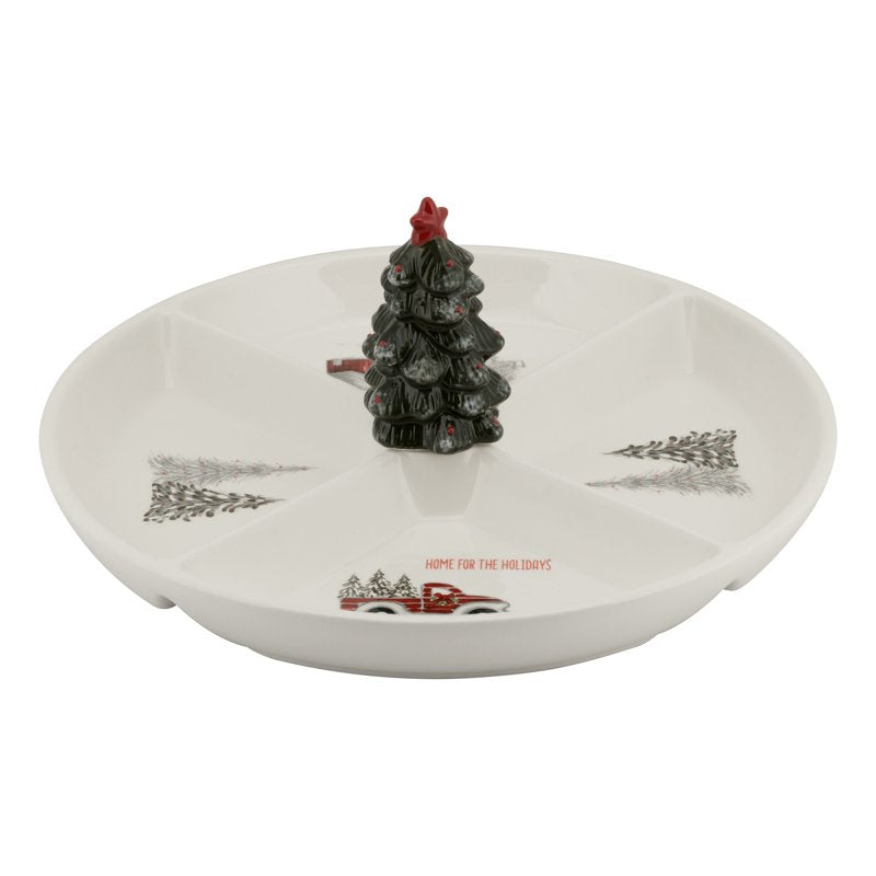 Ceramic 4-Section Snack Dish - Winter Wonderland Design
