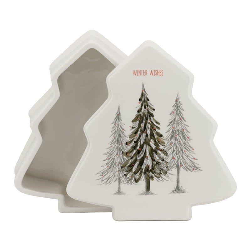 Winter Wonderland Ceramic Tree Cookie Box - Festive Holiday Decor