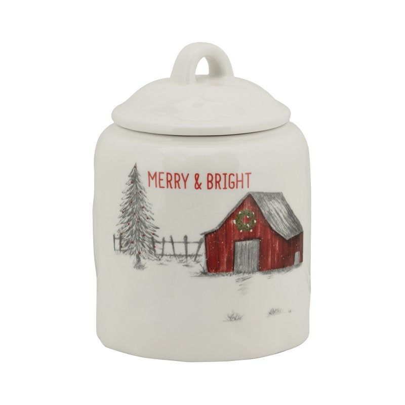 Small Ceramic Barn Canister - Merry & Bright Winter Wonderland