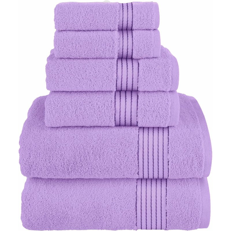 Lilac 6-Piece Luxury Cotton Towel Set - Quick Dry & Plush Bath Towels, Hand Towels & Washcloths