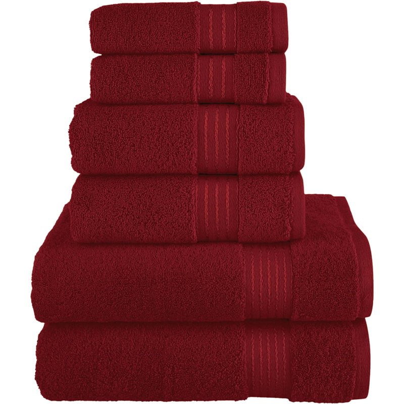Luxury Turkish Cotton Bath Towel Set - Burgundy, 6 Pieces
