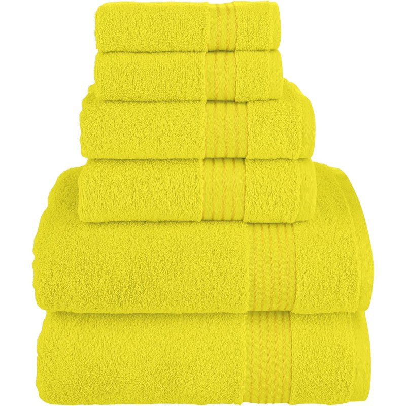 Yellow Turkish Cotton Bath Towel Set 6 Pcs - Soft & Absorbent Luxury Towels