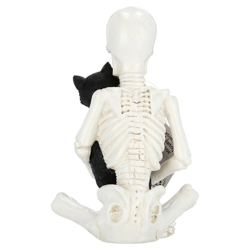 Halloween Skeleton and Cat Decor - Black and White, 8.8" Tabletop Accent