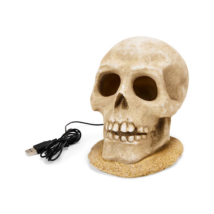 Large Halloween LED Skull Aquarium Decor - White Ghoulish Pet Habitat Light