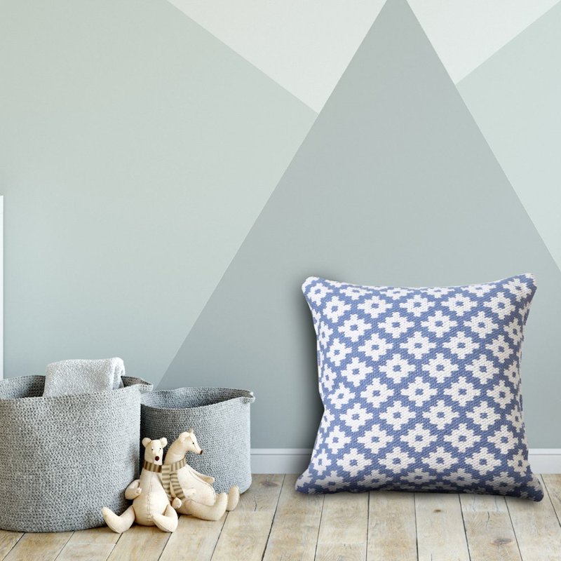 20x20 Blue White Cotton Blend Pillow Cover - Ox Bay Machine-Made