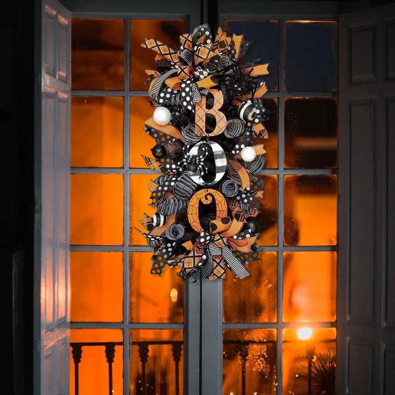 Halloween Boo Wreath for Front Door Wall Decor - Spooky Swag