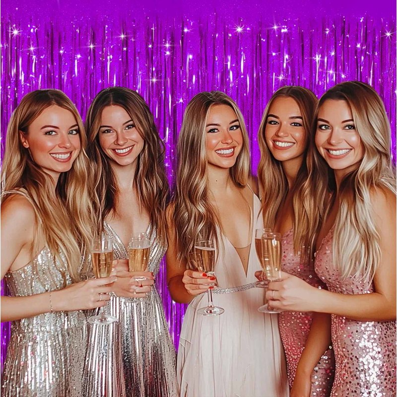 Purple Foil Fringe Curtain - 4 Pack Blinking Light Bright Party Decorations for Events