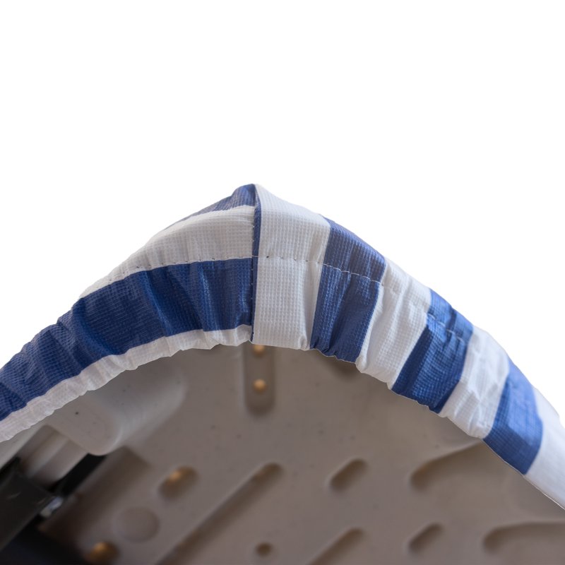 Elastic Fitted Vinyl Table Cover - White/Blue Stripe, 8 Pack