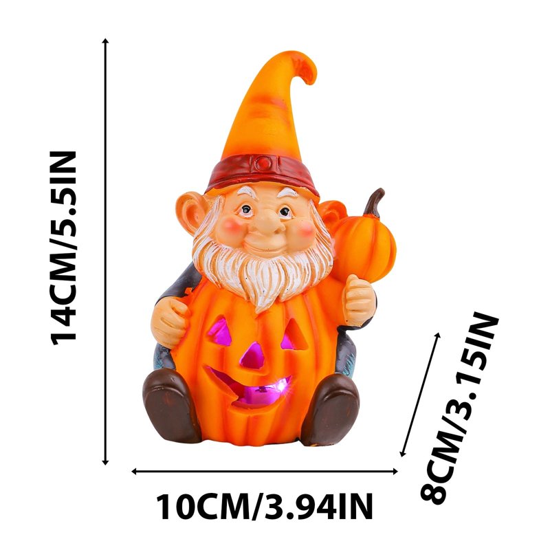 Halloween Pumpkin Gnome Ornament - Luminous Resin Garden Statue - Old Man Design - Variation #354D