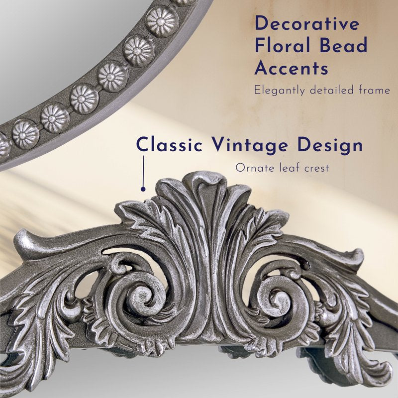 Large Floor Mirror 22x64 Antique Silver Pewter Gray Filigree Arch Leaner