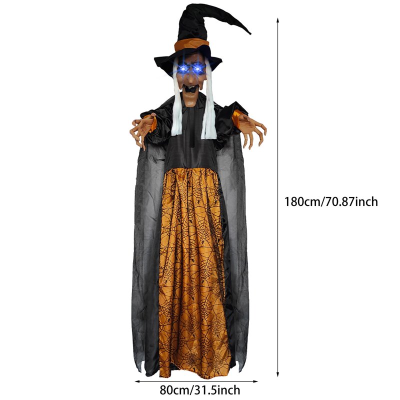 Life Size Hanging Witch Halloween Decor - Sound & Touch Activated - 71 Inch Animated Prop - Indoor & Outdoor Haunted House Decoration - Variation E
