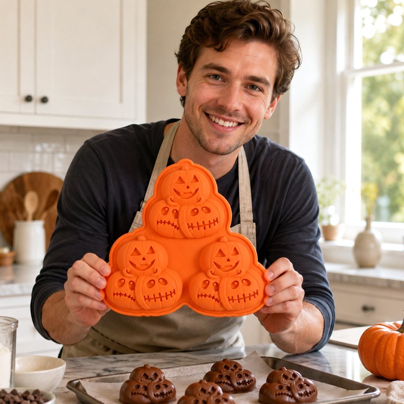 Ktlvex Halloween Multicolor Stacked Pumpkin Silicone Mold - Jack-O'-Lantern Baking Pan