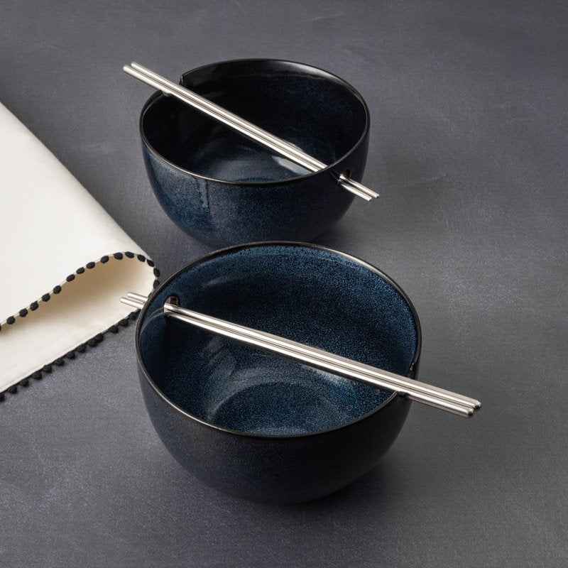 Ramen Bowl Set with Chopsticks - 2 Pack Ceramic