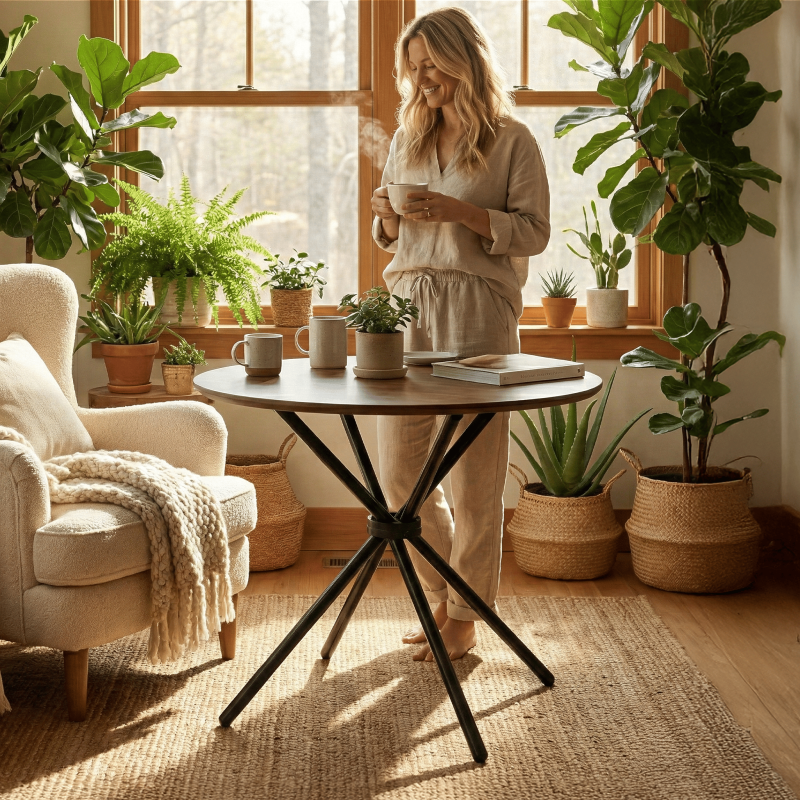 31.5" Round Dining Table for 2-4 - Dark Brown, Metal Base