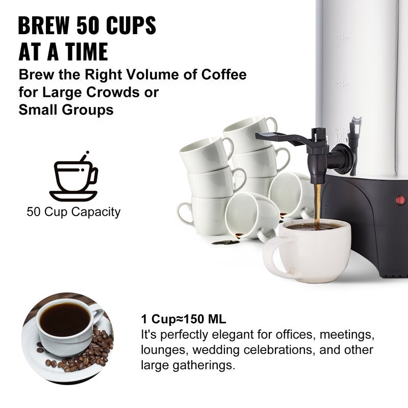 50-Cup Stainless Steel Coffee Urn - Electric Brewing Server