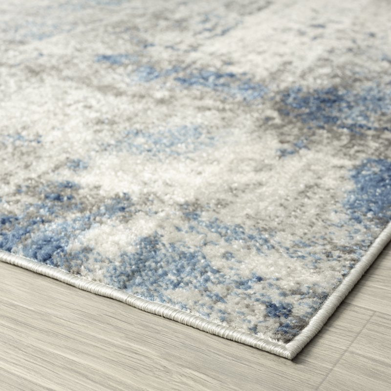 6'7'' x 9'3'' Navy and Blue Indoor Area Rug - Contemporary Abstract Design, Kid & Pet Friendly