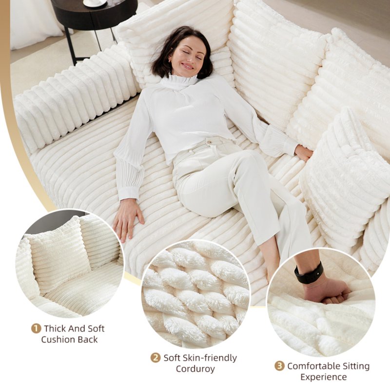 104.3-Inch Plush Corduroy 4-Seat Sofa - Cloud-Like Comfort