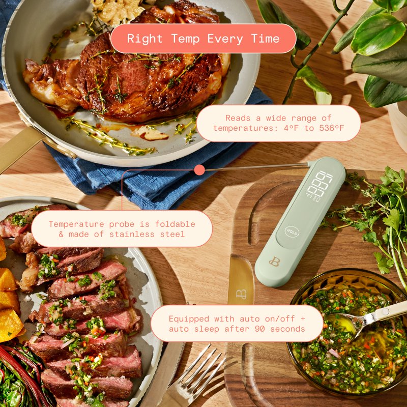 Instant-Read Meat Thermometer - Foldable Design, Sage Green