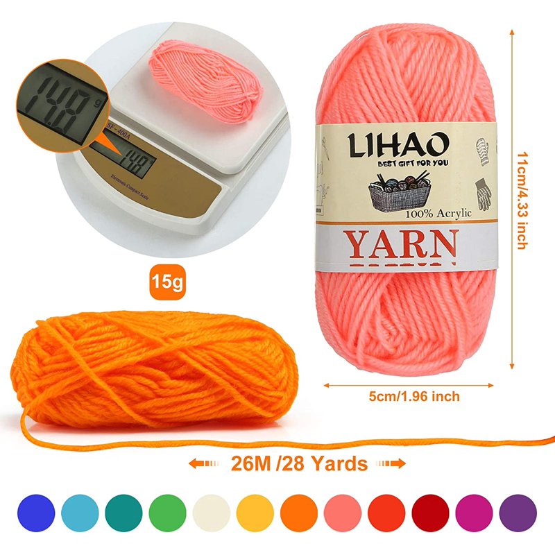 Multi-Color Acrylic Yarn Set - 12 Skeins for Knitting & Crochet, 28 Yards Each