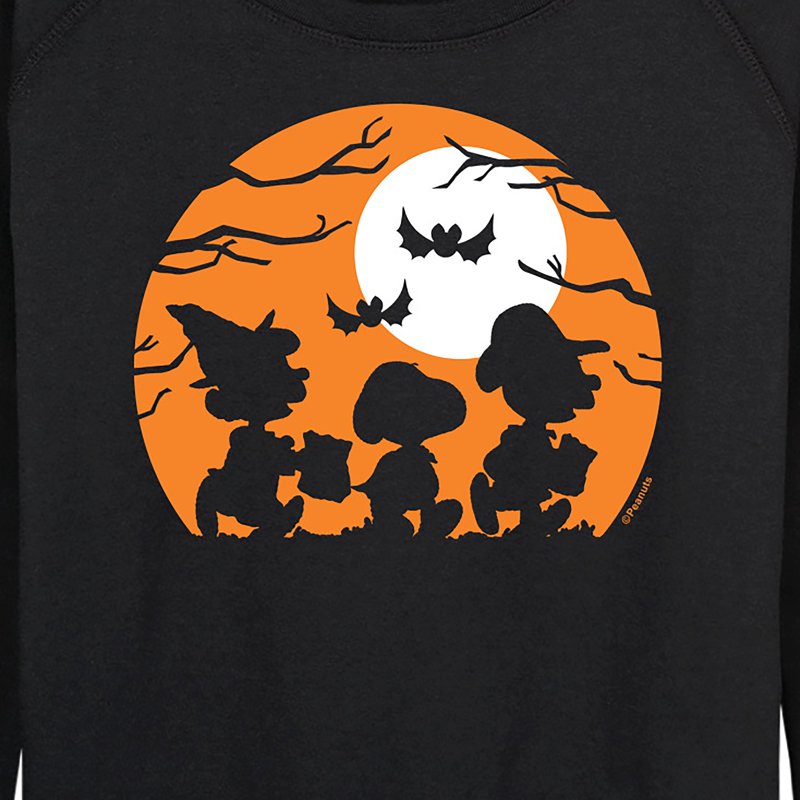 Peanuts Trick Or Treat Silhouettes Lightweight French Terry Long Sleeve Shirt - Black 4X