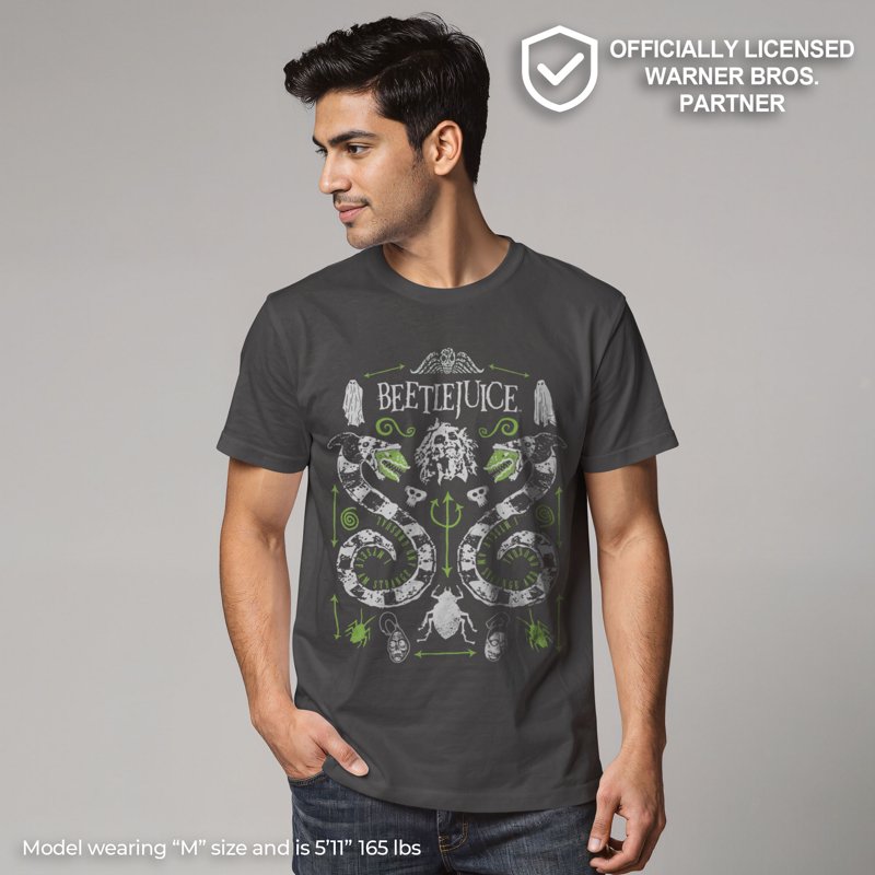 Men's Beetlejuice Sandworm and Betelgeuse Graphic T-Shirt Charcoal 2XL